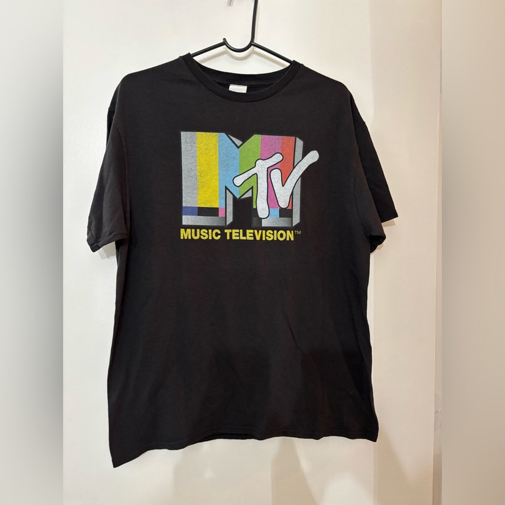 MTV Music Television Unisex Black Cotton Crew Neck T-shirt Size Large